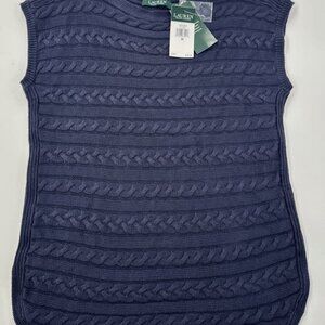 Lauren Ralph Lauren Sleeveless Sweater Womens Medium Tunic Cable Knit Navy NEW